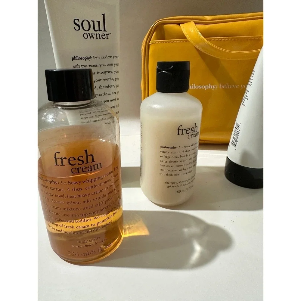 philosophy fresh 5pc Set cream body spritz shampoo total mateness soul owner bag
